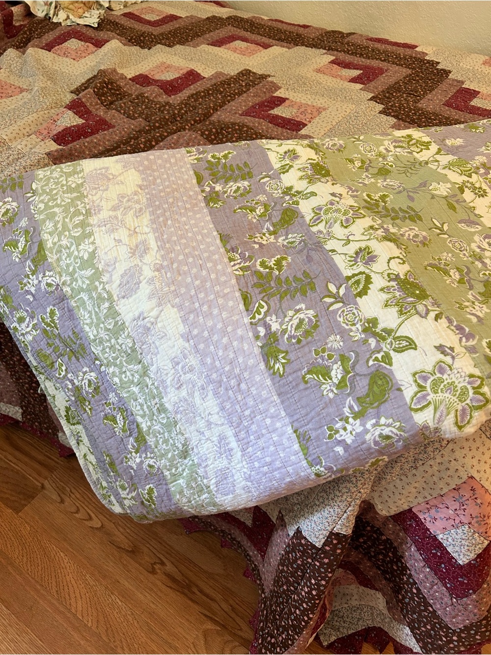 Lavender & Green Floral Quilted Throw Blanket by